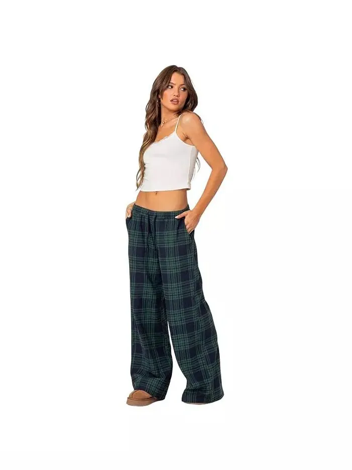 Женские широкие брюки Lounge Around Plaid Edikted — изображение 3 из 3, темно-синий