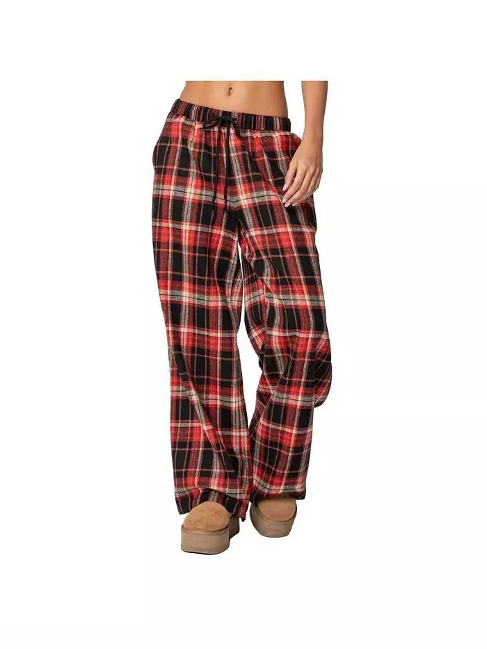 Женские широкие брюки Lounge Around Plaid Edikted — изображение 1 из 3, красный