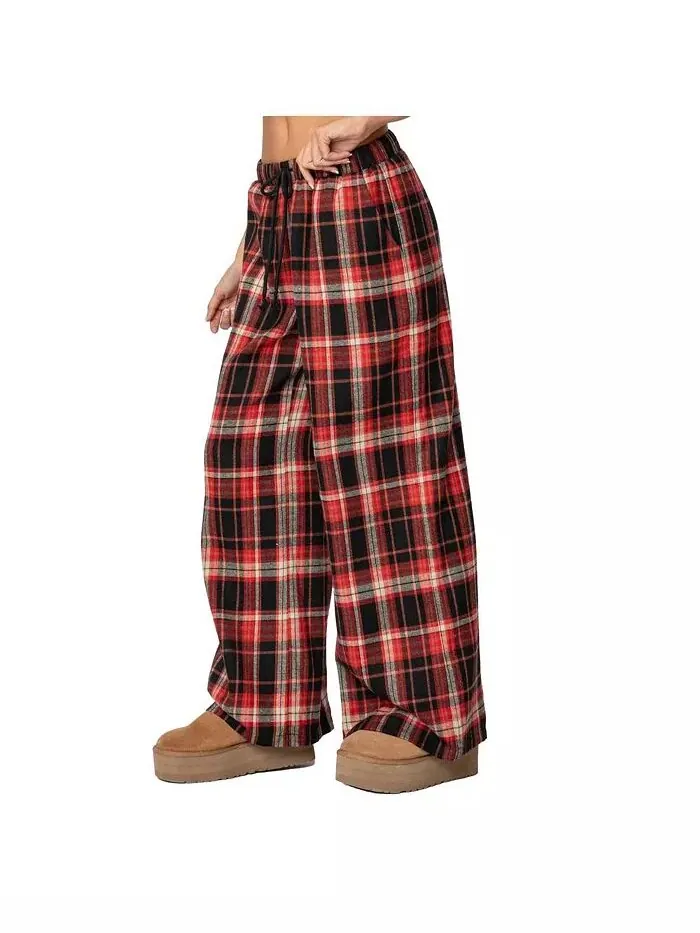 Женские широкие брюки Lounge Around Plaid Edikted — изображение 2 из 3, красный