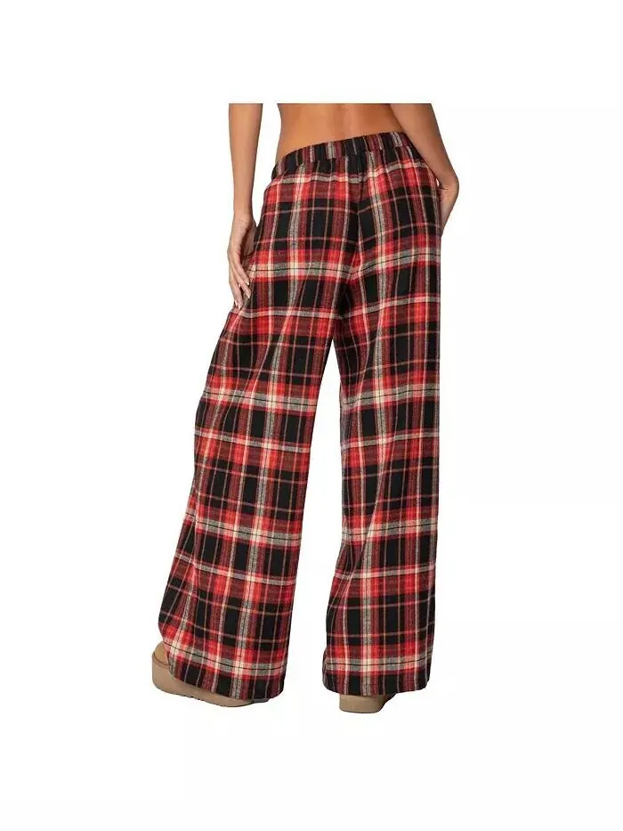 Женские широкие брюки Lounge Around Plaid Edikted — изображение 3 из 3, красный