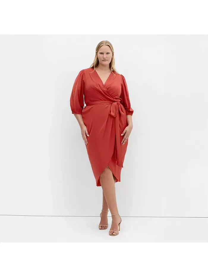 Платье с роскошными рукавами до локтя Plus Size Opulent Elbow Sleeve Dress CITY CHIC — изображение 1 из 5, корица
