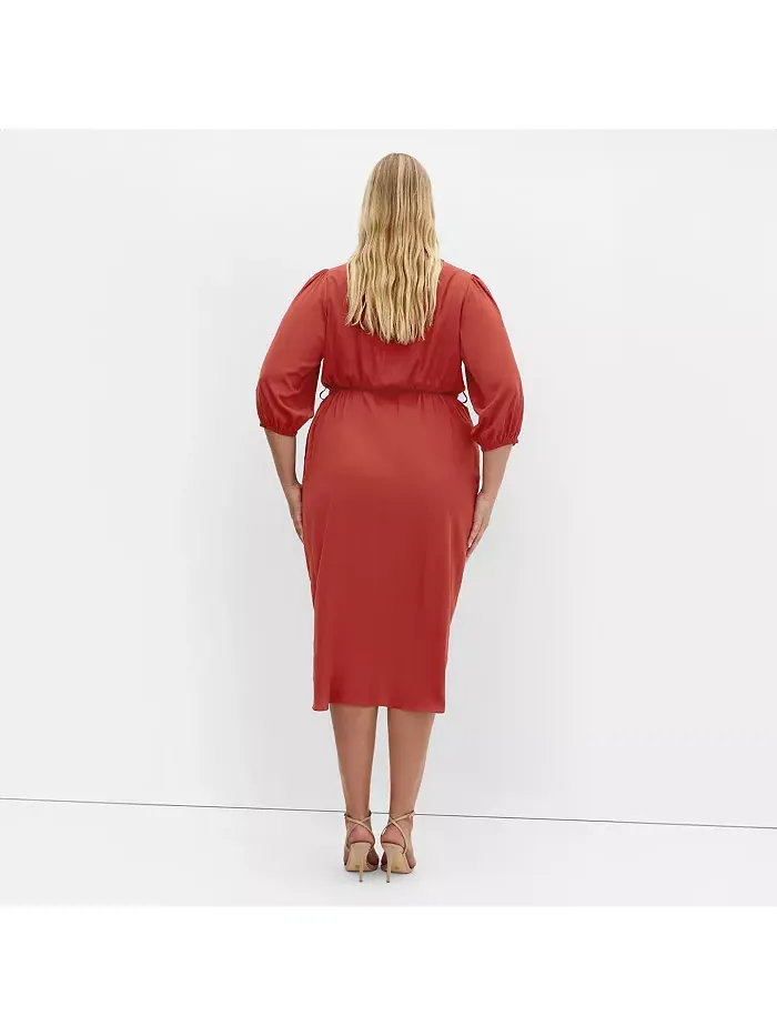 Платье с роскошными рукавами до локтя Plus Size Opulent Elbow Sleeve Dress CITY CHIC — изображение 2 из 5, корица