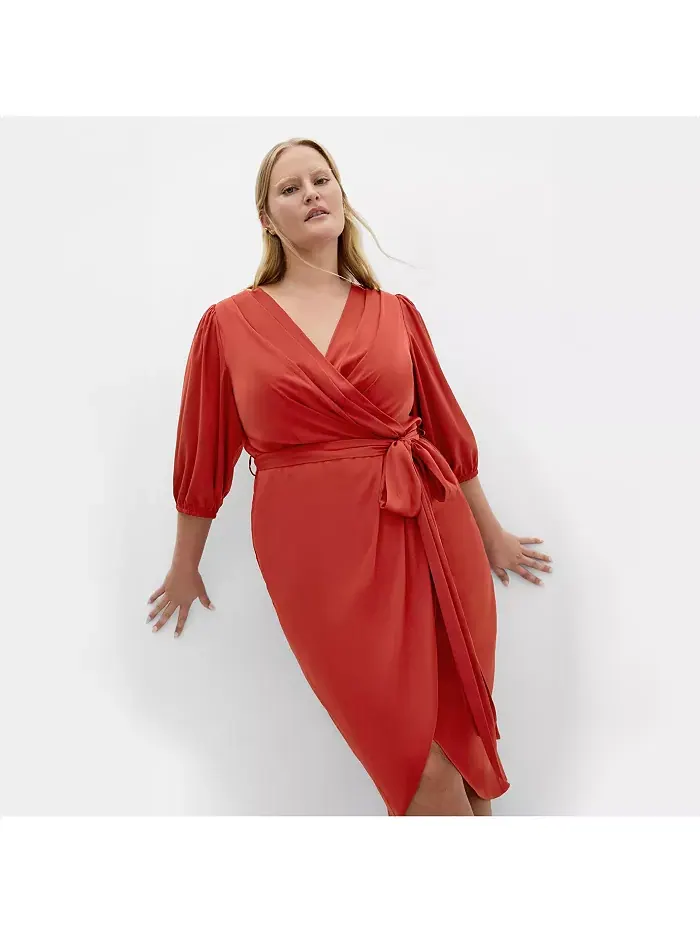 Платье с роскошными рукавами до локтя Plus Size Opulent Elbow Sleeve Dress CITY CHIC — изображение 3 из 5, корица