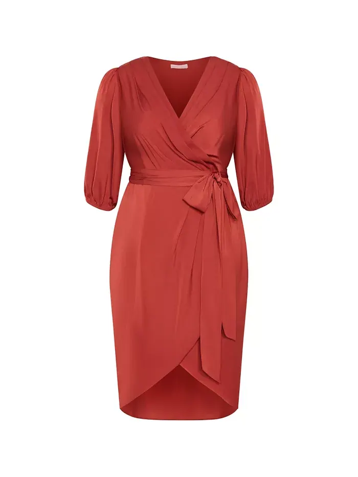 Платье с роскошными рукавами до локтя Plus Size Opulent Elbow Sleeve Dress CITY CHIC — изображение 4 из 5, корица