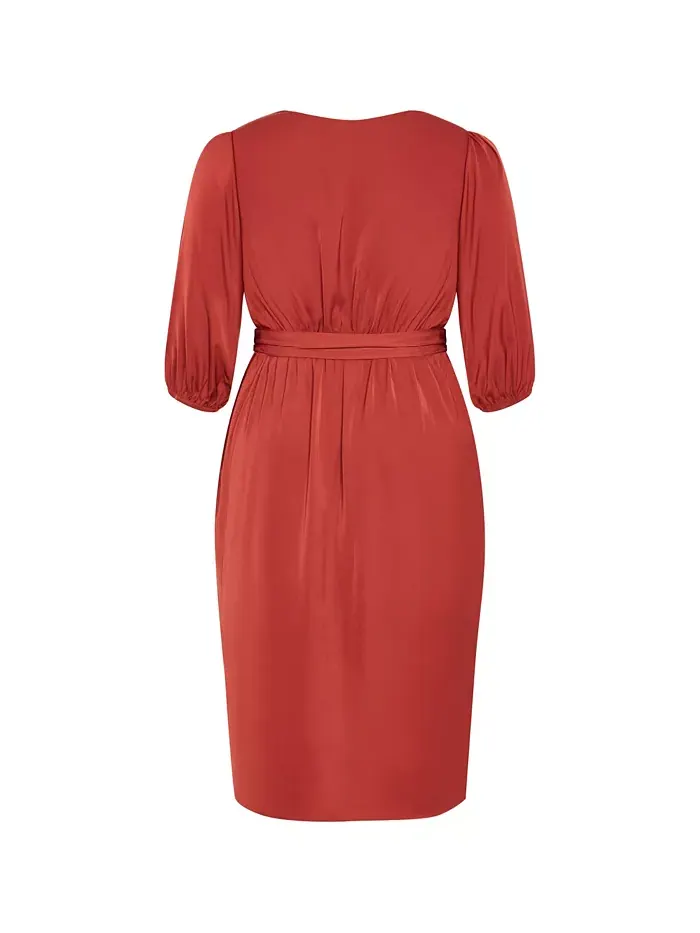Платье с роскошными рукавами до локтя Plus Size Opulent Elbow Sleeve Dress CITY CHIC — изображение 5 из 5, корица