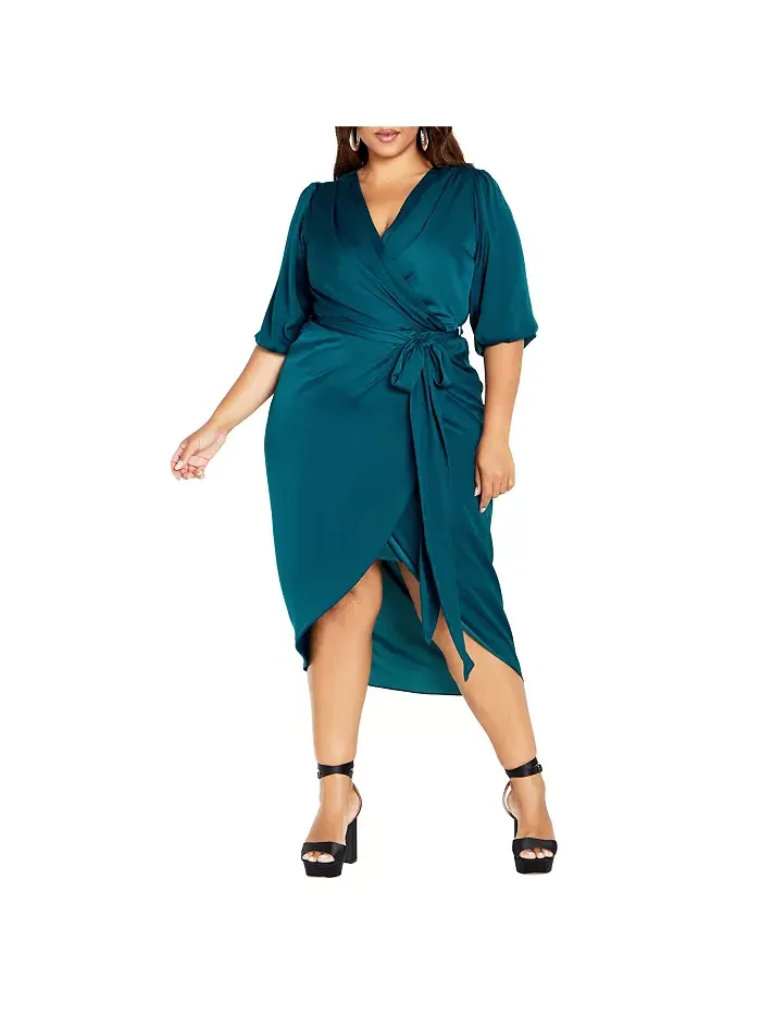 Платье с роскошными рукавами до локтя Plus Size Opulent Elbow Sleeve Dress CITY CHIC — изображение 1 из 1, темно-синий