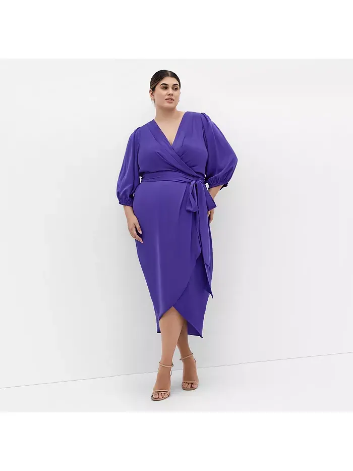 Платье с роскошными рукавами до локтя Plus Size Opulent Elbow Sleeve Dress CITY CHIC — изображение 1 из 4, фиолетовый