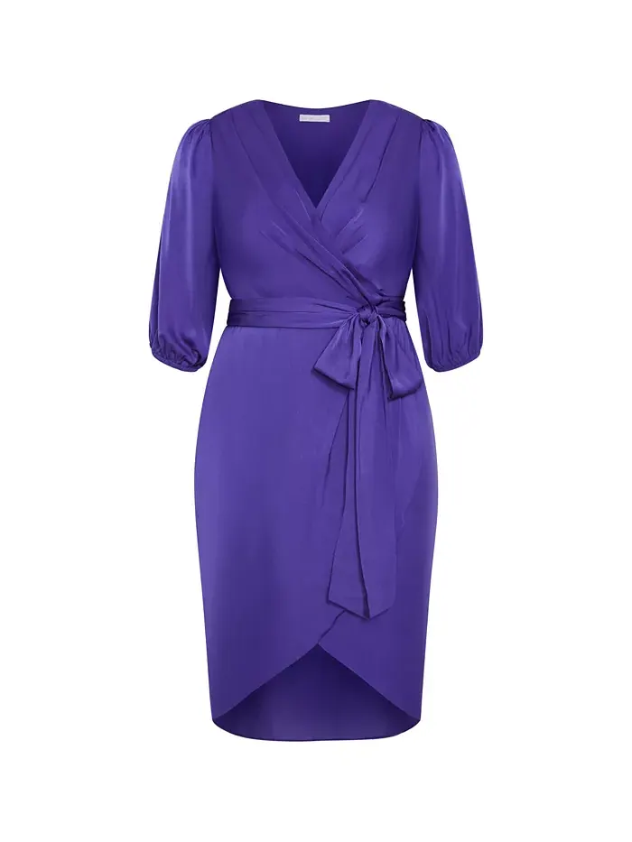 Платье с роскошными рукавами до локтя Plus Size Opulent Elbow Sleeve Dress CITY CHIC — изображение 3 из 4, фиолетовый
