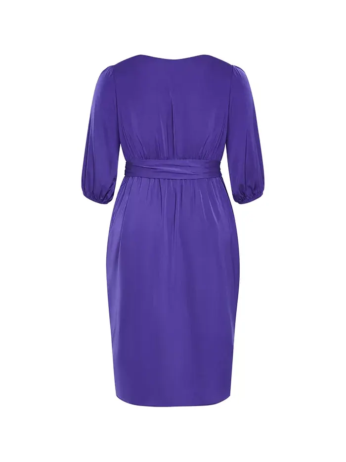 Платье с роскошными рукавами до локтя Plus Size Opulent Elbow Sleeve Dress CITY CHIC — изображение 4 из 4, фиолетовый
