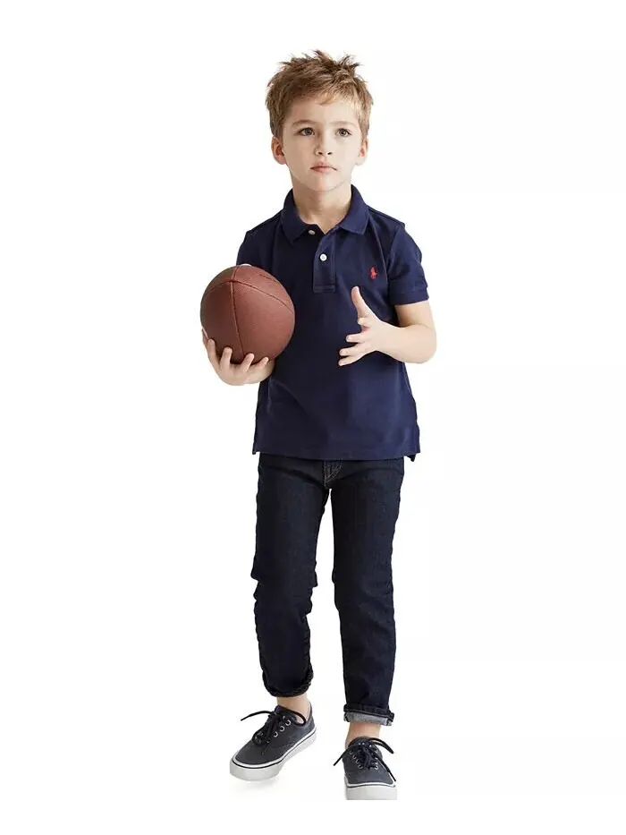Рубашка-поло из хлопковой сетки для малышей и маленьких мальчиков Polo Ralph Lauren — изображение 1 из 3, темно-синий