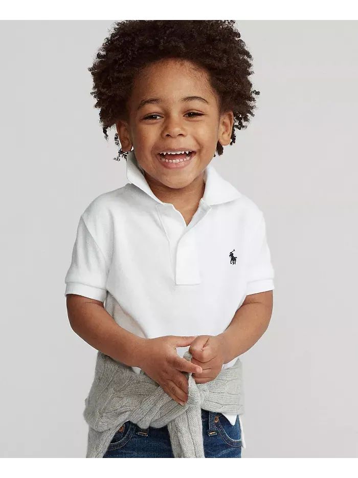 Детская и мальчиковая хлопковая поло с сетчатой тканью Polo Ralph Lauren — изображение 5 из 8, белый