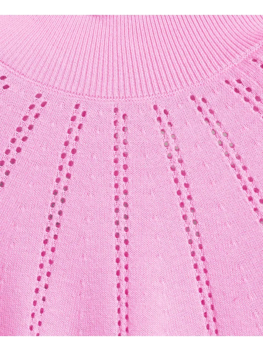Женский хлопковый свитер с высоким воротником и ажурной отделкой больших размеров Lands' End — изображение 4 из 4, розовый