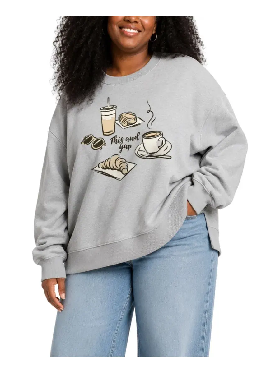 Свитшот с графическим принтом и свободным кроем, Plus Size Hybrid Apparel — серый