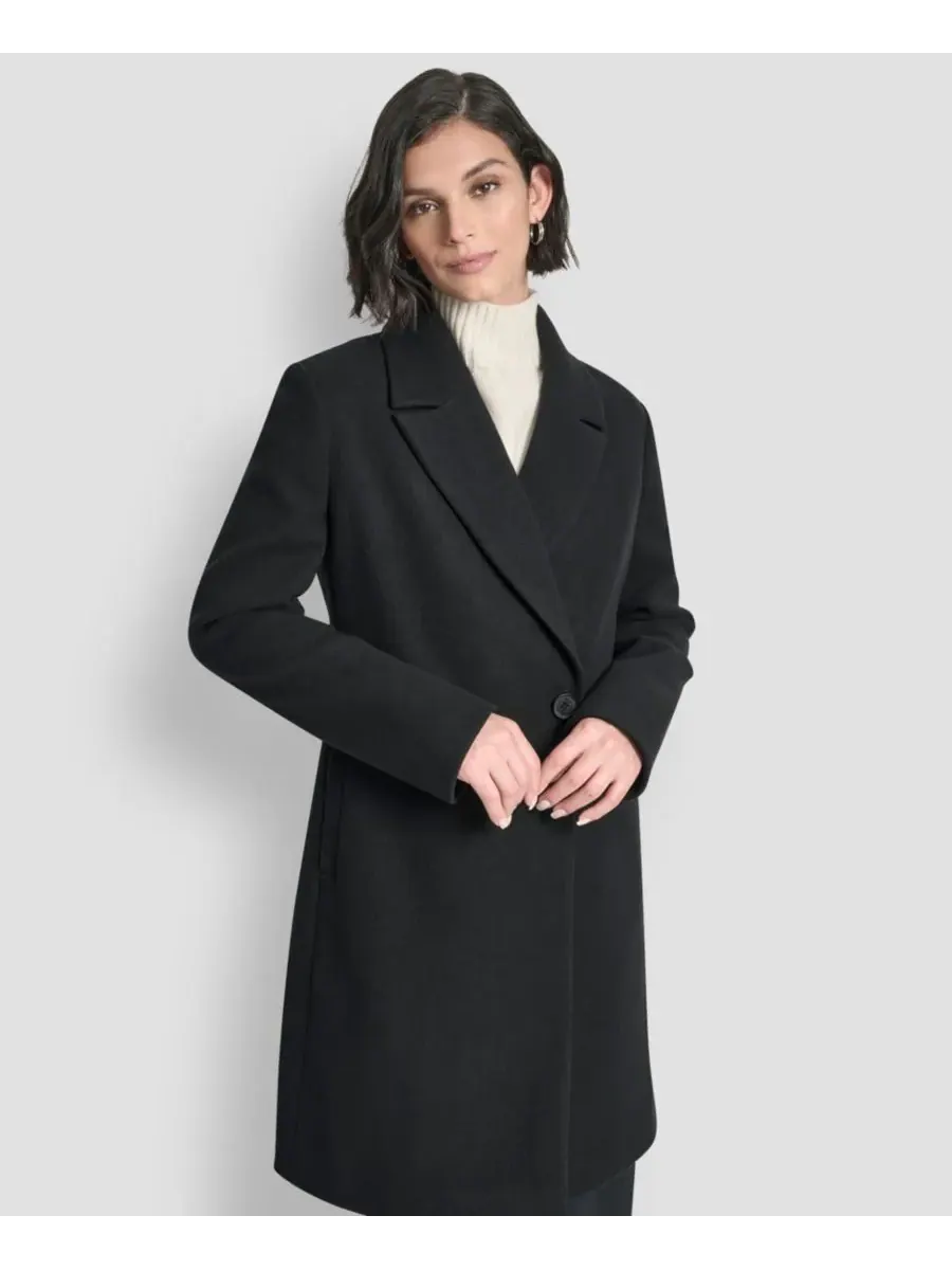 Женское двубортное пальто с воротником-стойкой DKNY — черный