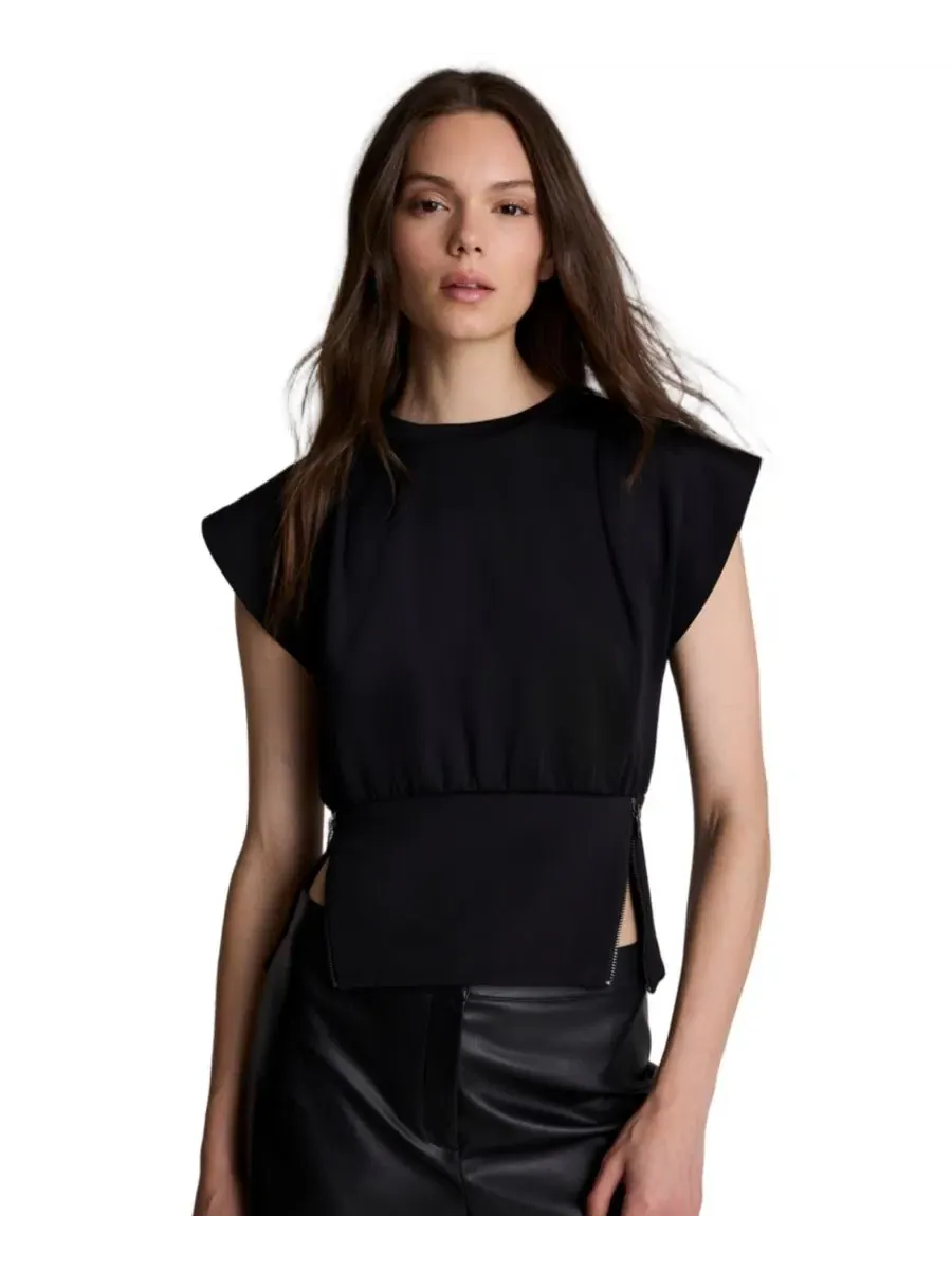 Свитер с боковыми разрезами, модель Zip Sides Crewneck Scuba Top Kenneth Cole — изображение 1 из 6, черный