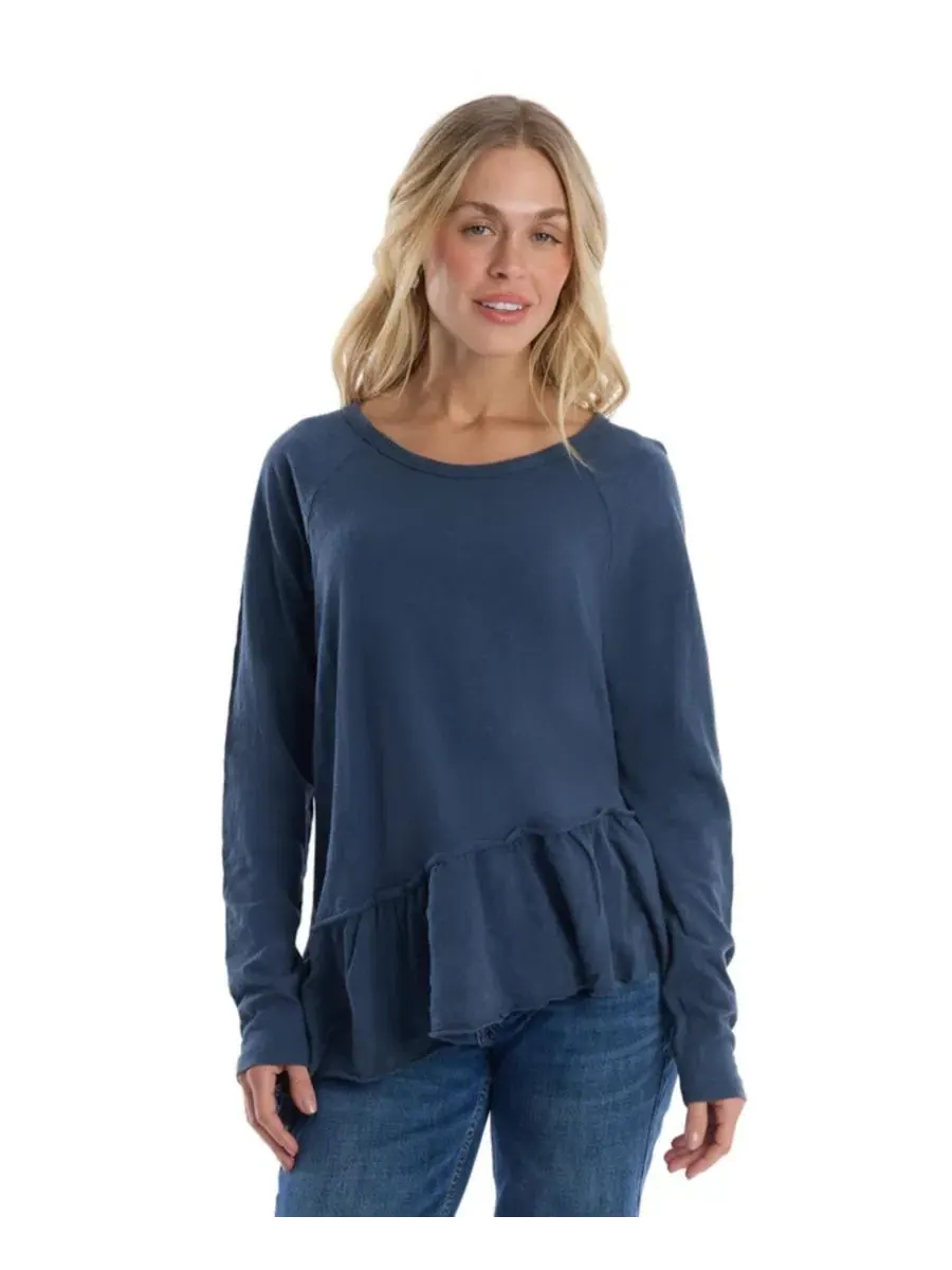 Футболка с длинными рукавами реглан и асимметричной баской Wilt Clothing — изображение 2 из 6, синий
