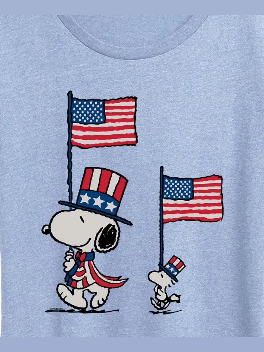 Футболка с коротким рукавом и графическим принтом «Peanuts, Snoopy, Woodstock Flags» больших — изображение 2 из 3, синий
