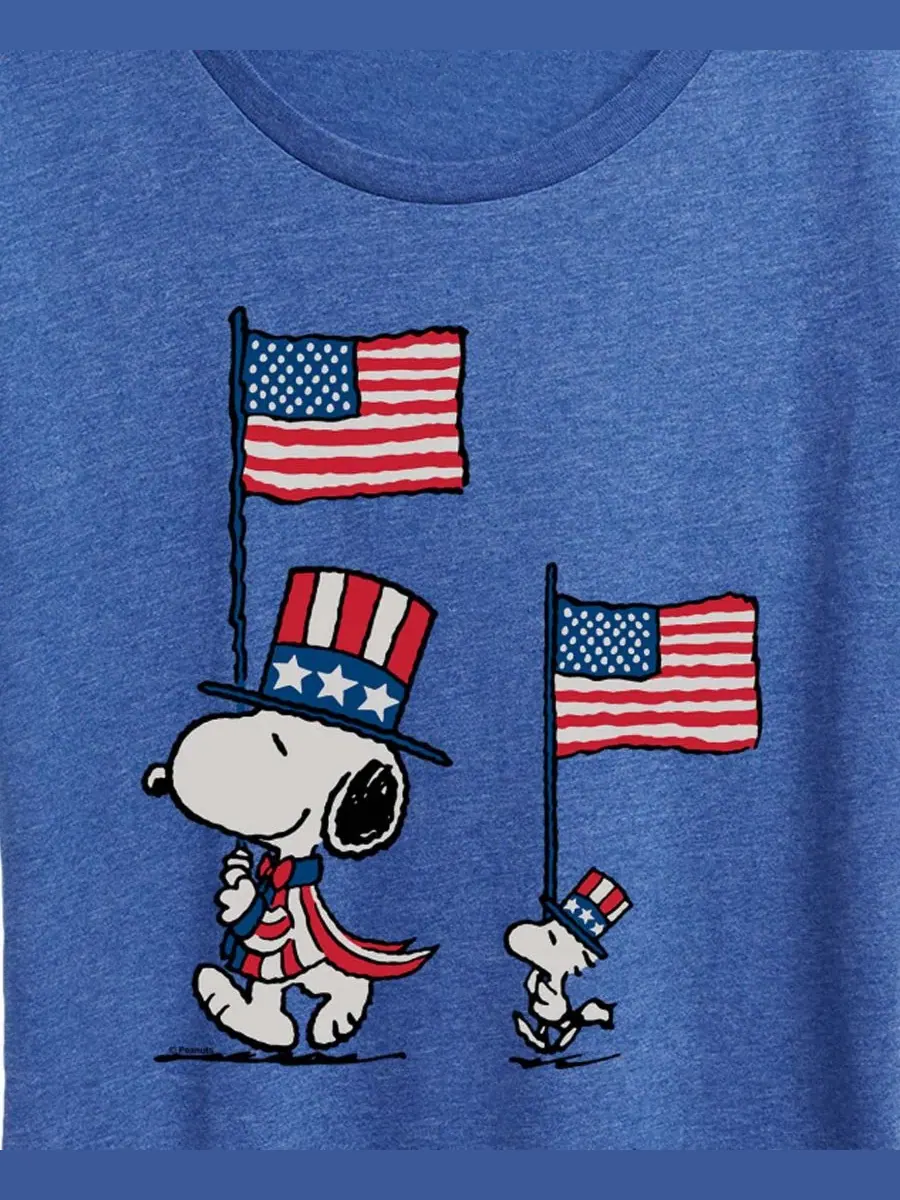 Футболка с коротким рукавом и графическим принтом «Peanuts, Snoopy, Woodstock Flags» больших — изображение 2 из 3, синий