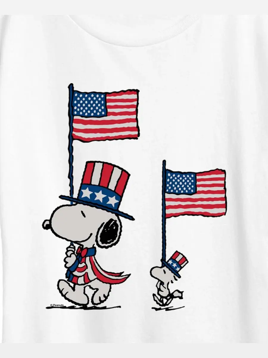Футболка с коротким рукавом и графическим принтом «Peanuts, Snoopy, Woodstock Flags» больших — изображение 2 из 3, белый