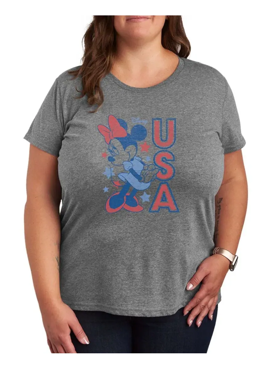 Футболка с коротким рукавом и графическим принтом Disney Minnie Mouse USA больших размеров Hybrid — изображение 1 из 3, серый