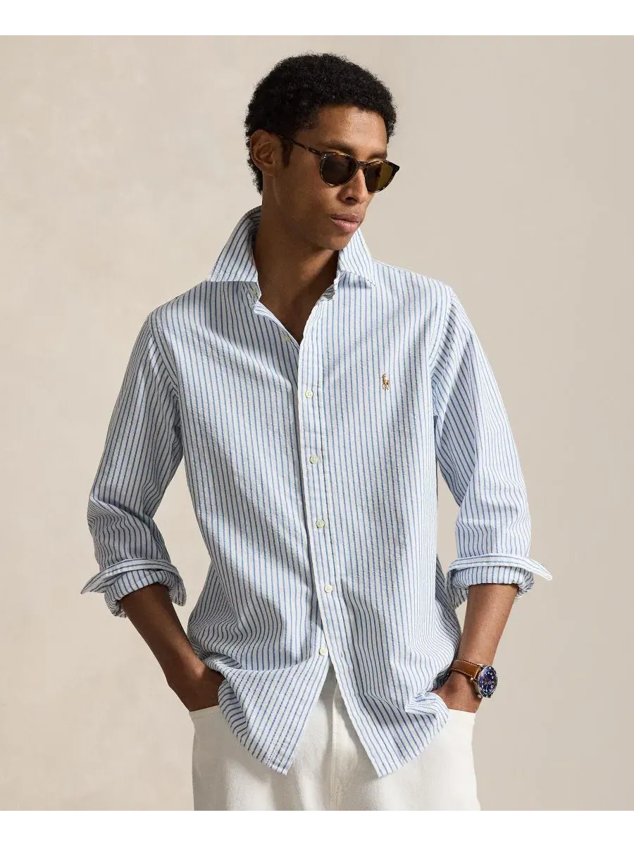 Мужская рубашка The Iconic Mesh Polo Ralph Lauren — изображение 1 из 5, белый синий