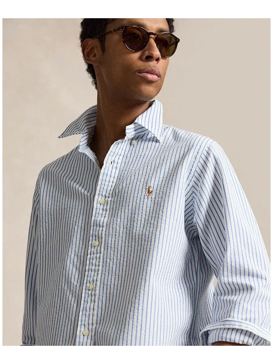 Мужская рубашка The Iconic Mesh Polo Ralph Lauren — изображение 3 из 5, белый синий