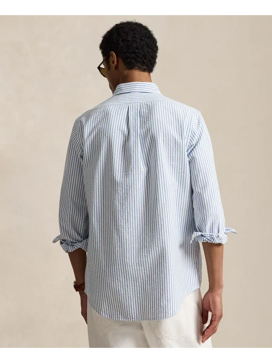Мужская рубашка The Iconic Mesh Polo Ralph Lauren — изображение 4 из 5, белый синий