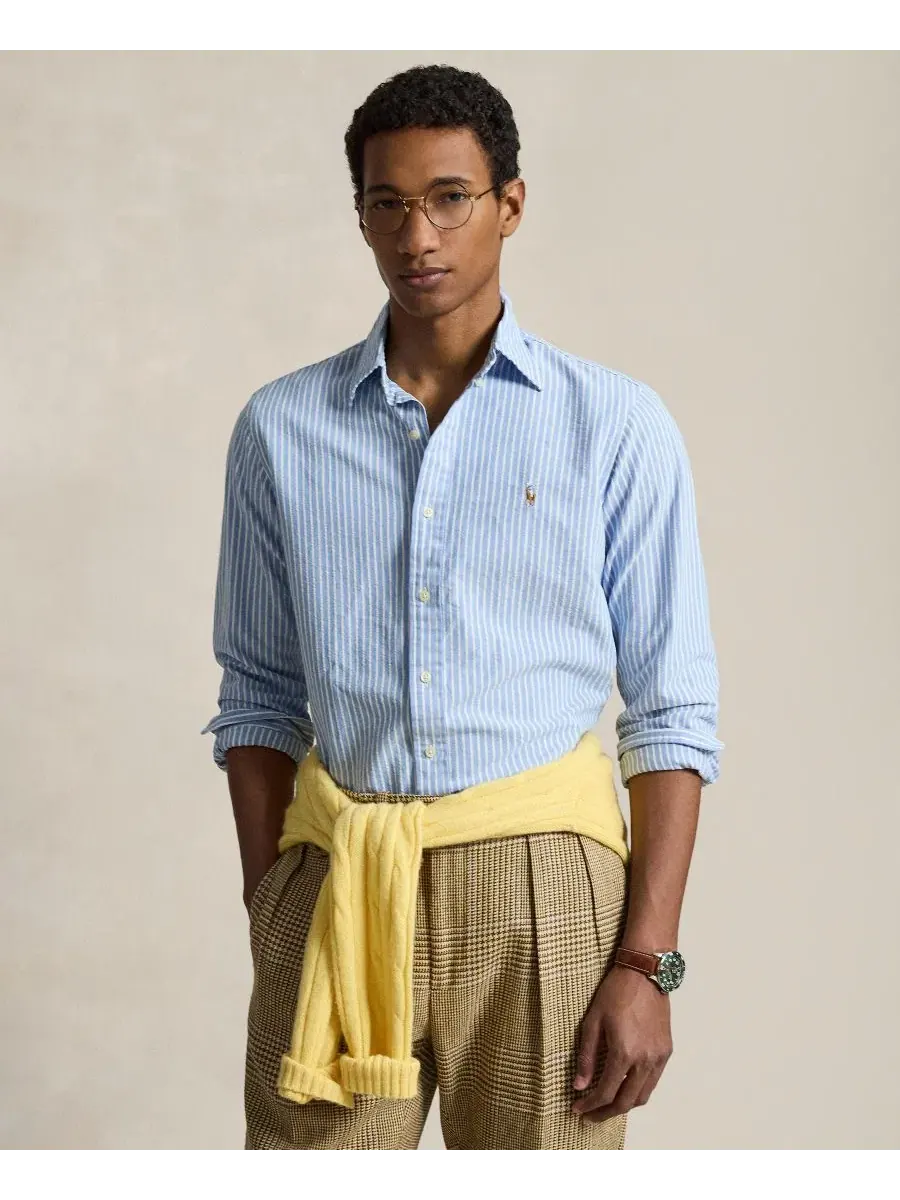 Мужская рубашка The Iconic Mesh Polo Ralph Lauren — изображение 1 из 4, синий белый