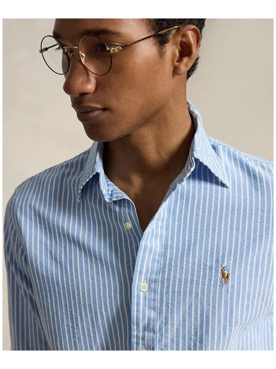 Мужская рубашка The Iconic Mesh Polo Ralph Lauren — изображение 3 из 4, синий белый