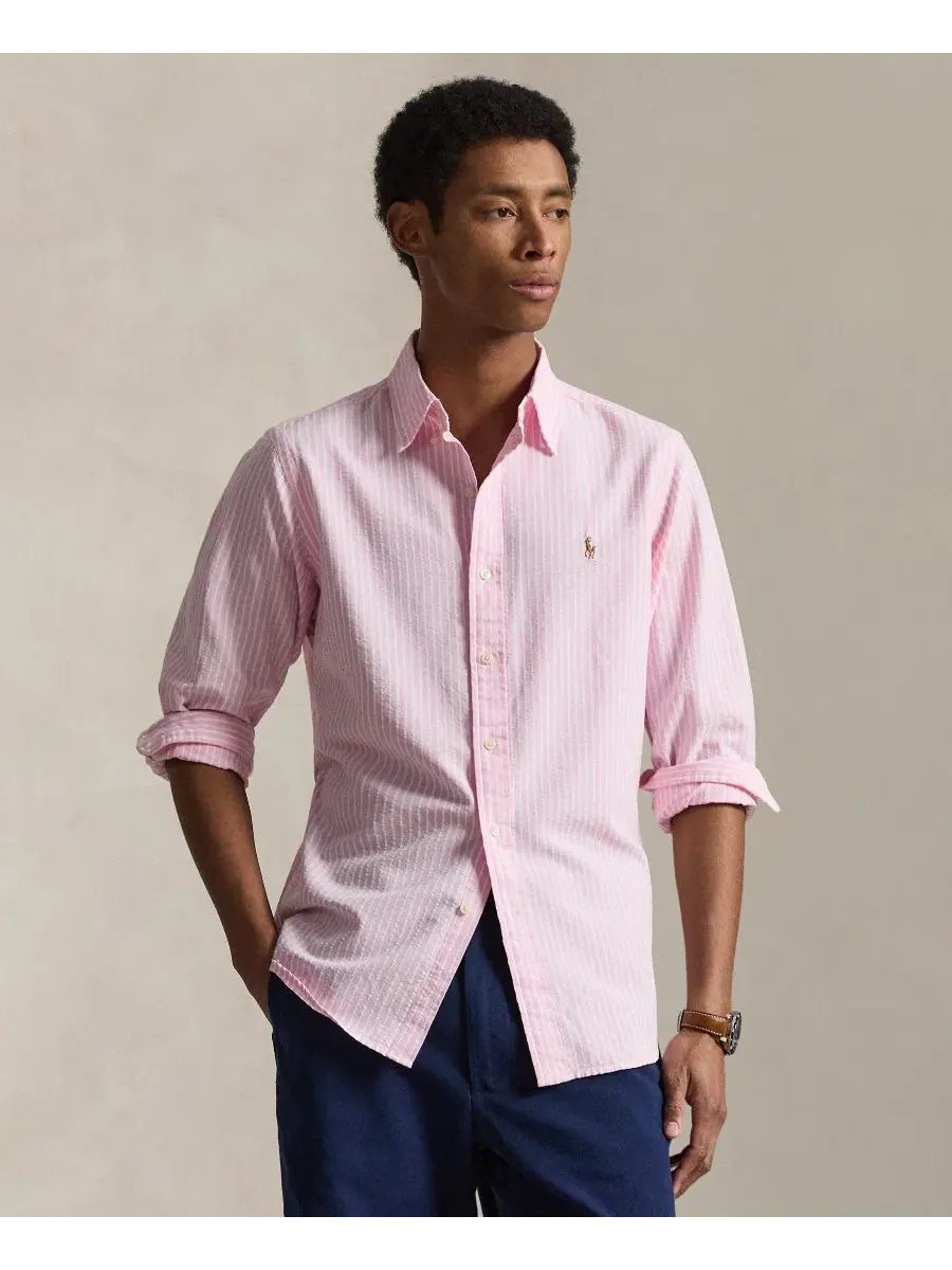 Мужская рубашка The Iconic Mesh Polo Ralph Lauren — изображение 1 из 6, розовый белый