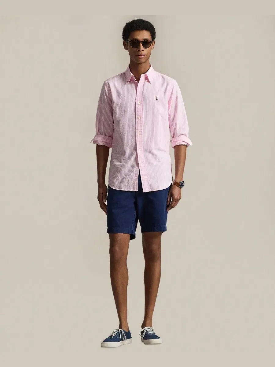 Мужская рубашка The Iconic Mesh Polo Ralph Lauren — изображение 2 из 6, розовый белый