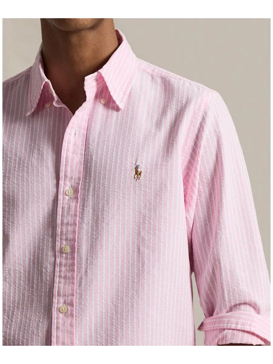 Мужская рубашка The Iconic Mesh Polo Ralph Lauren — изображение 4 из 6, розовый белый