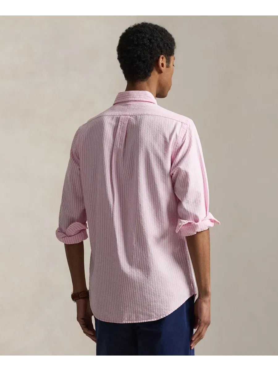 Мужская рубашка The Iconic Mesh Polo Ralph Lauren — изображение 5 из 6, розовый белый