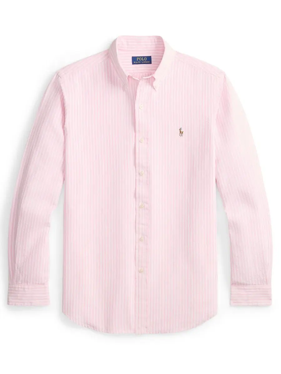 Мужская рубашка The Iconic Mesh Polo Ralph Lauren — изображение 6 из 6, розовый белый