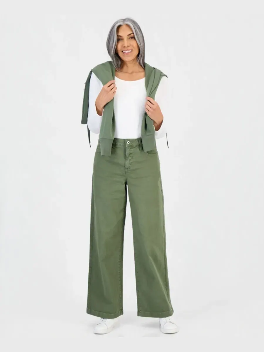 Брюки широкие с высокой посадкой, модель Wide-Leg Style & Co — зеленый