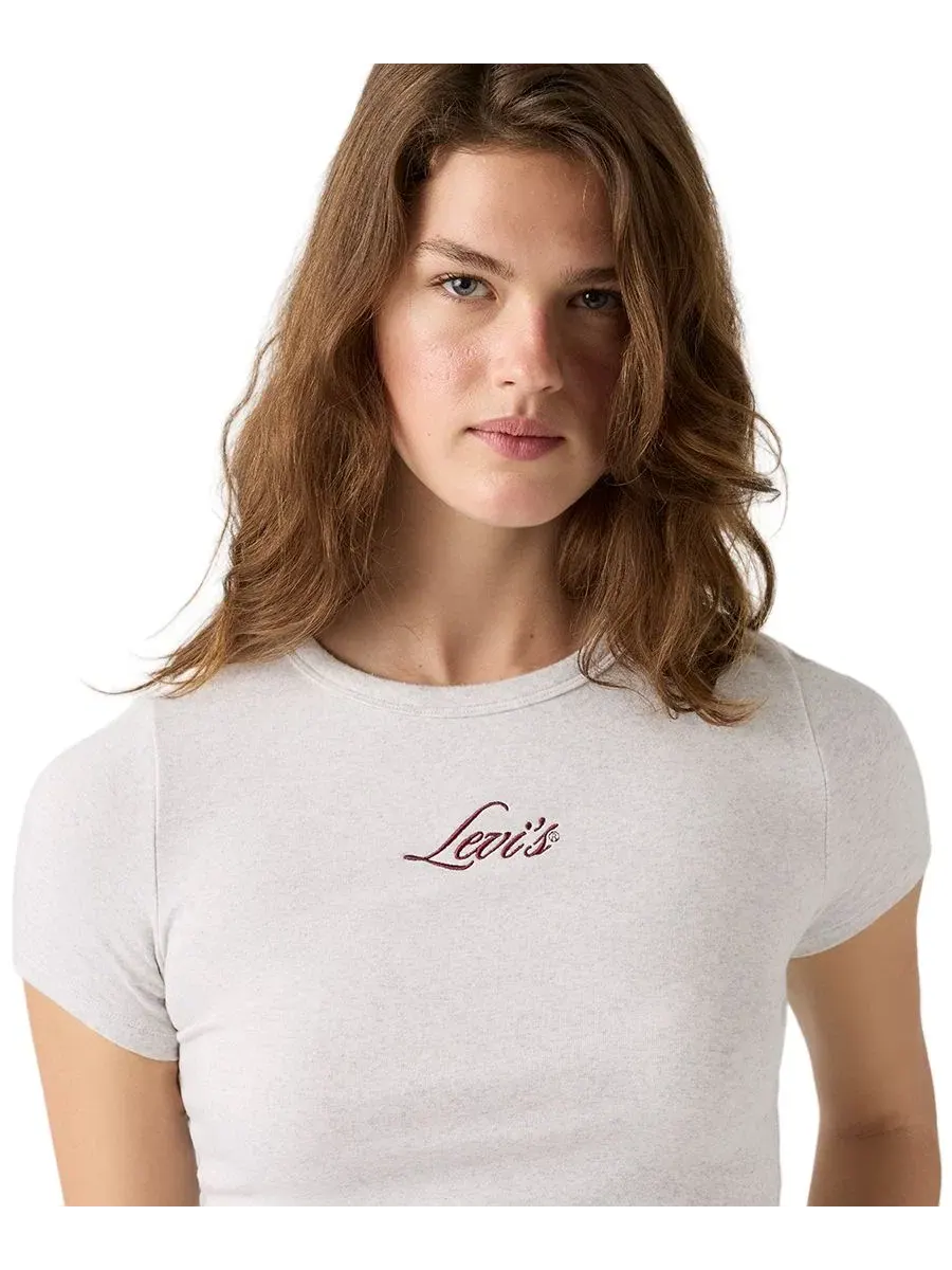 Футболка женская с коротким рукавом, ребристый трикотаж, с вышивкой Levi's — изображение 3 из 5, серый