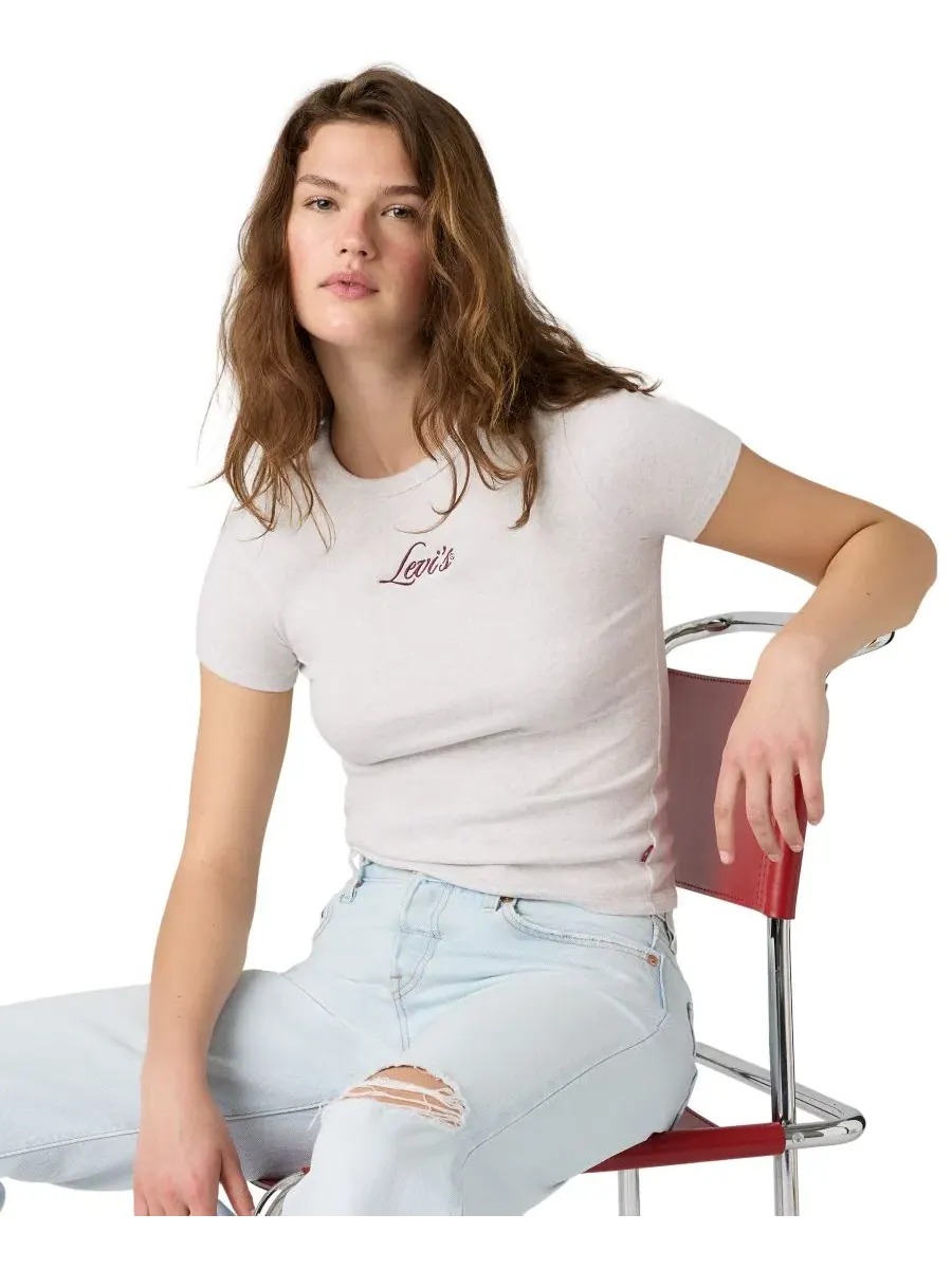 Футболка женская с коротким рукавом, ребристый трикотаж, с вышивкой Levi's — изображение 5 из 5, серый