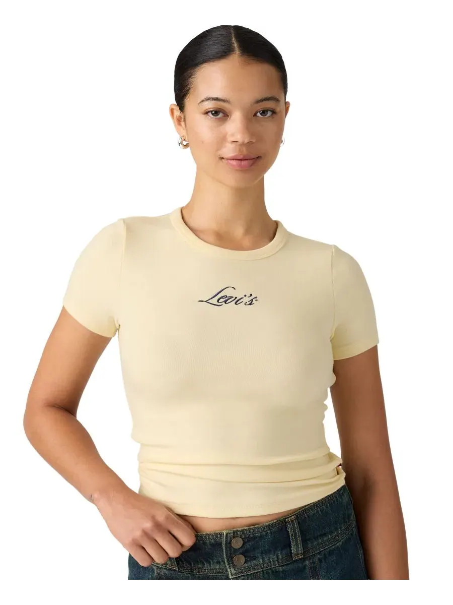 Женская футболка с коротким рукавом из рибаны с вышитым логотипом Hayes Levi's, Seasonal Script T3 — изображение 1 из 5