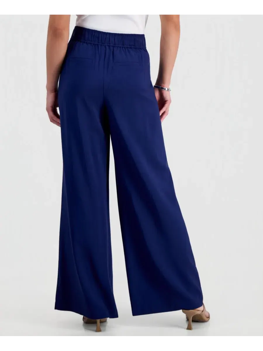 Брюки с защипами и широкими штанинами, модель Petite Pleated Pull-On Wide-Leg Pants I.N.C — изображение 2 из 7, индиго