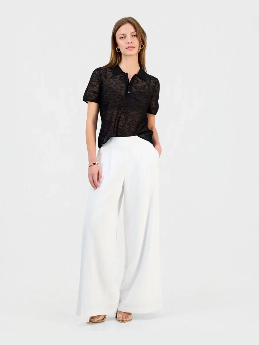 Брюки женские с защипами и широкими штанинами, модель Petite Pleated Pull-On Wide-Leg Pants I.N.C — белый
