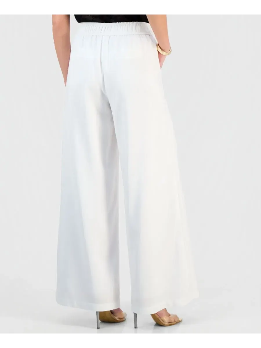 Брюки женские с защипами и широкими штанинами, модель Petite Pleated Pull-On Wide-Leg Pants I.N.C — изображение 2 из 9