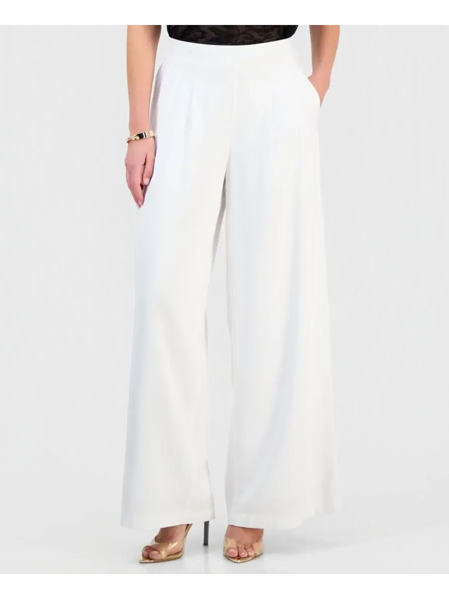 Брюки женские с защипами и широкими штанинами, модель Petite Pleated Pull-On Wide-Leg Pants I.N.C — изображение 5 из 9