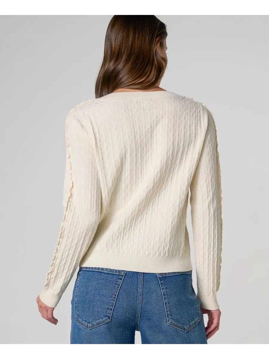 Кардиган с отделкой рюшами и пуговицами Petite Button-Front Ruffle Trim Liverpool Los Angeles — изображение 4 из 4, бежевый