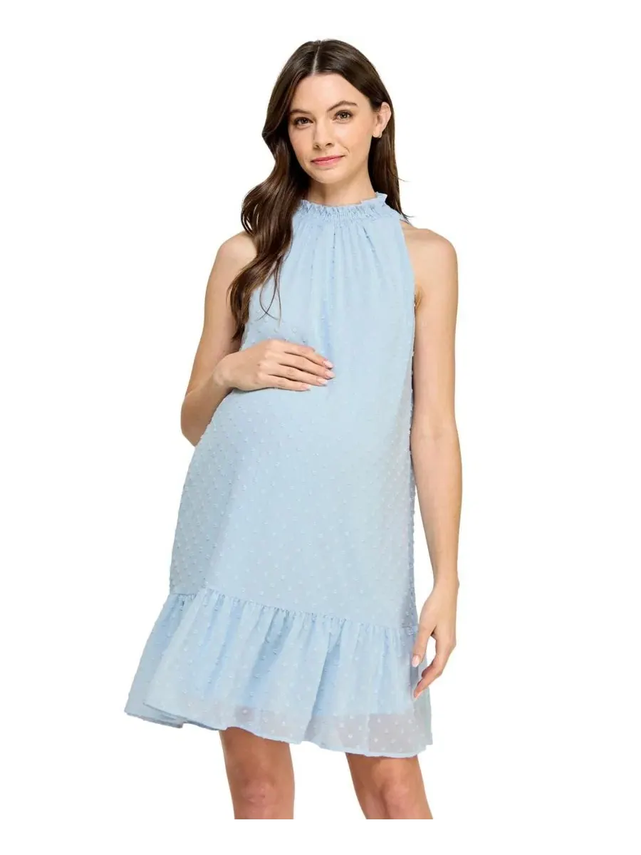 Платье для беременных с воротником-стойкой и рюшами, модель Swiss Dot Mock Neck Hello Miz