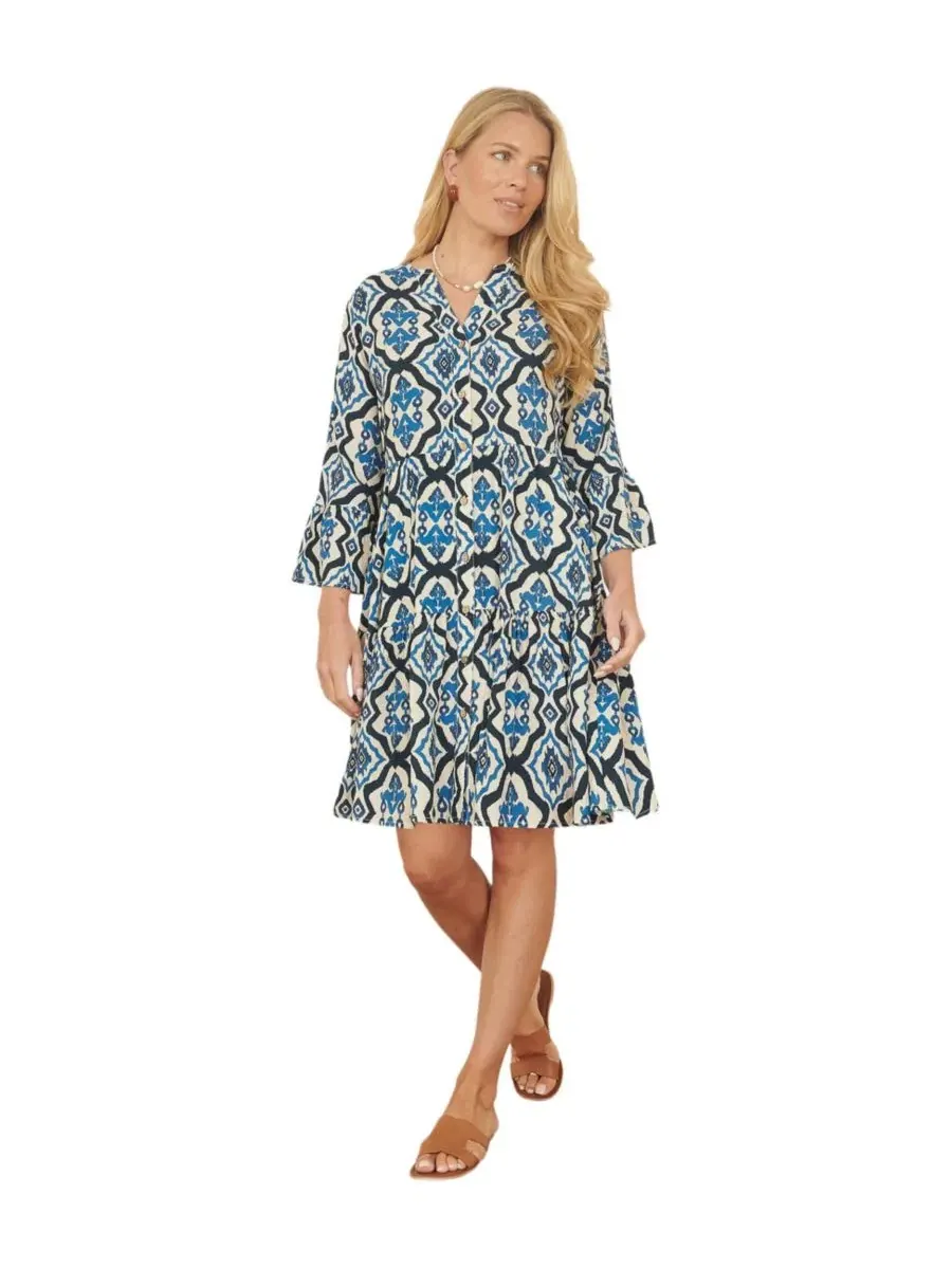 Туника с принтом и рукавом 3/4, модель Ikat Print Yumi — изображение 1 из 8, синий