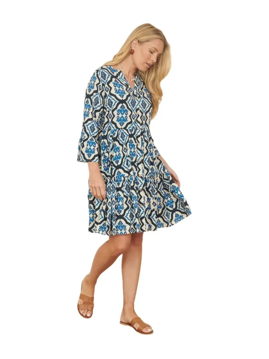 Туника с принтом и рукавом 3/4, модель Ikat Print Yumi — изображение 2 из 8, синий