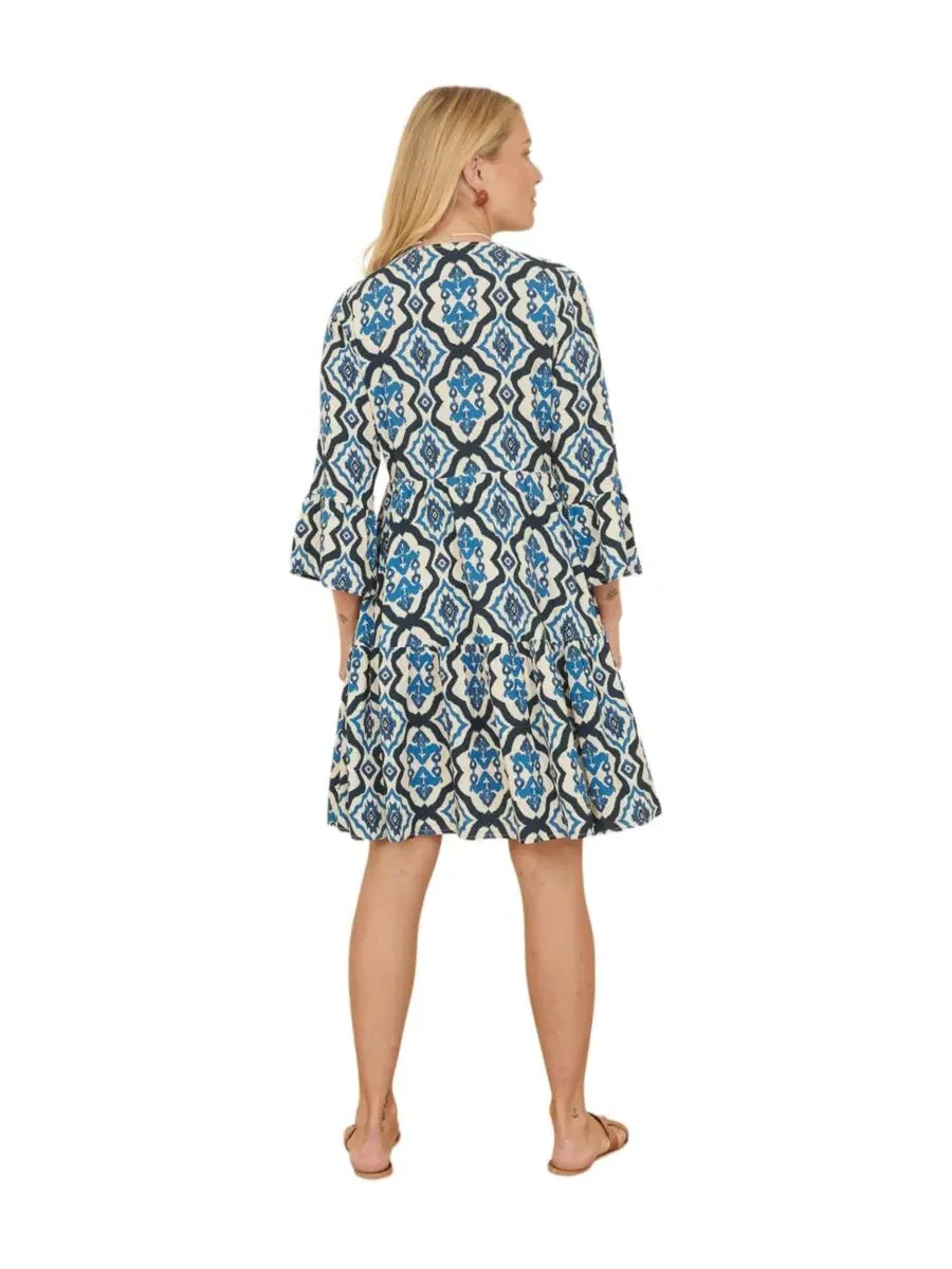 Туника с принтом и рукавом 3/4, модель Ikat Print Yumi — изображение 3 из 8, синий