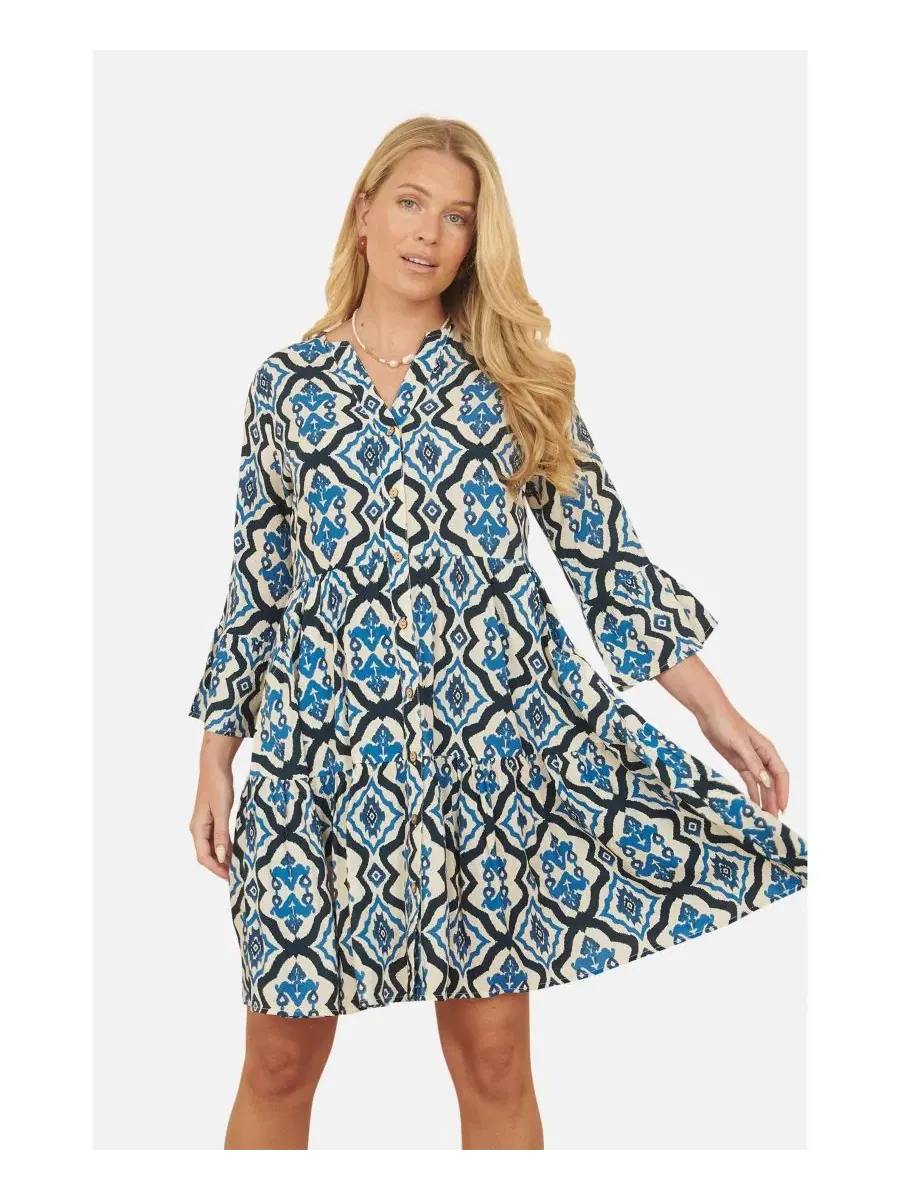 Туника с принтом и рукавом 3/4, модель Ikat Print Yumi — изображение 4 из 8, синий