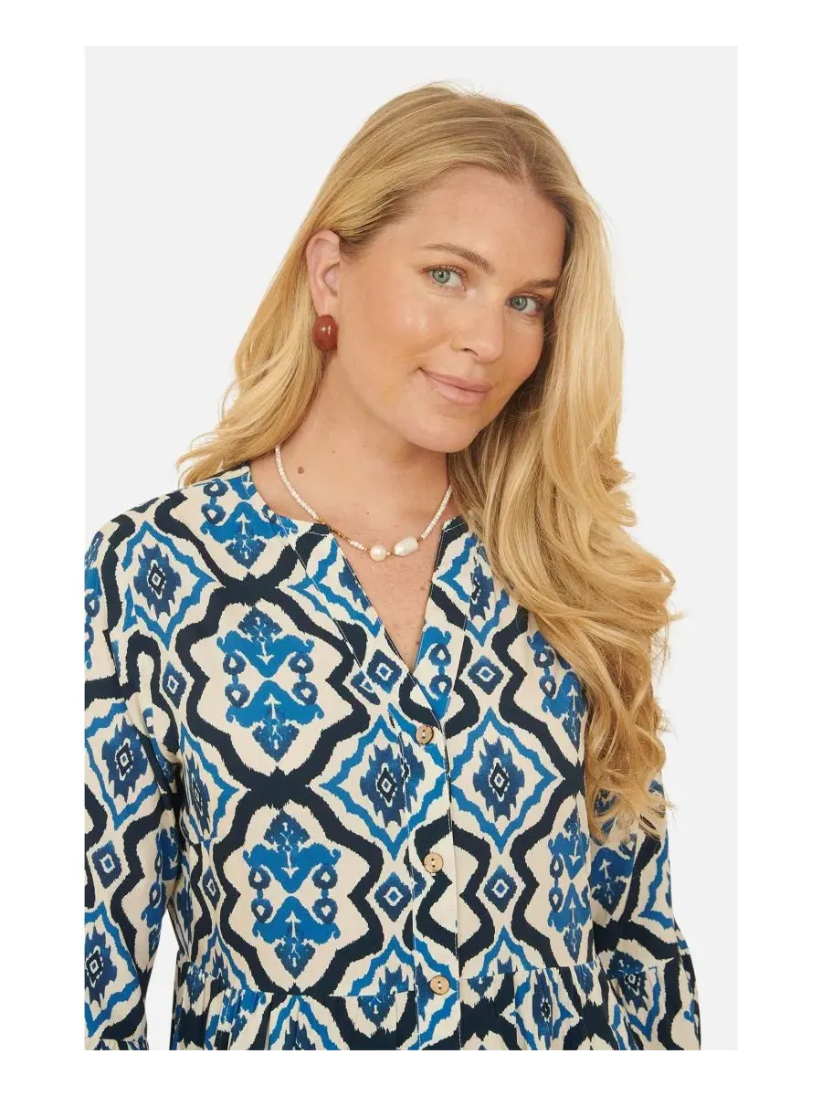 Туника с принтом и рукавом 3/4, модель Ikat Print Yumi — изображение 5 из 8, синий