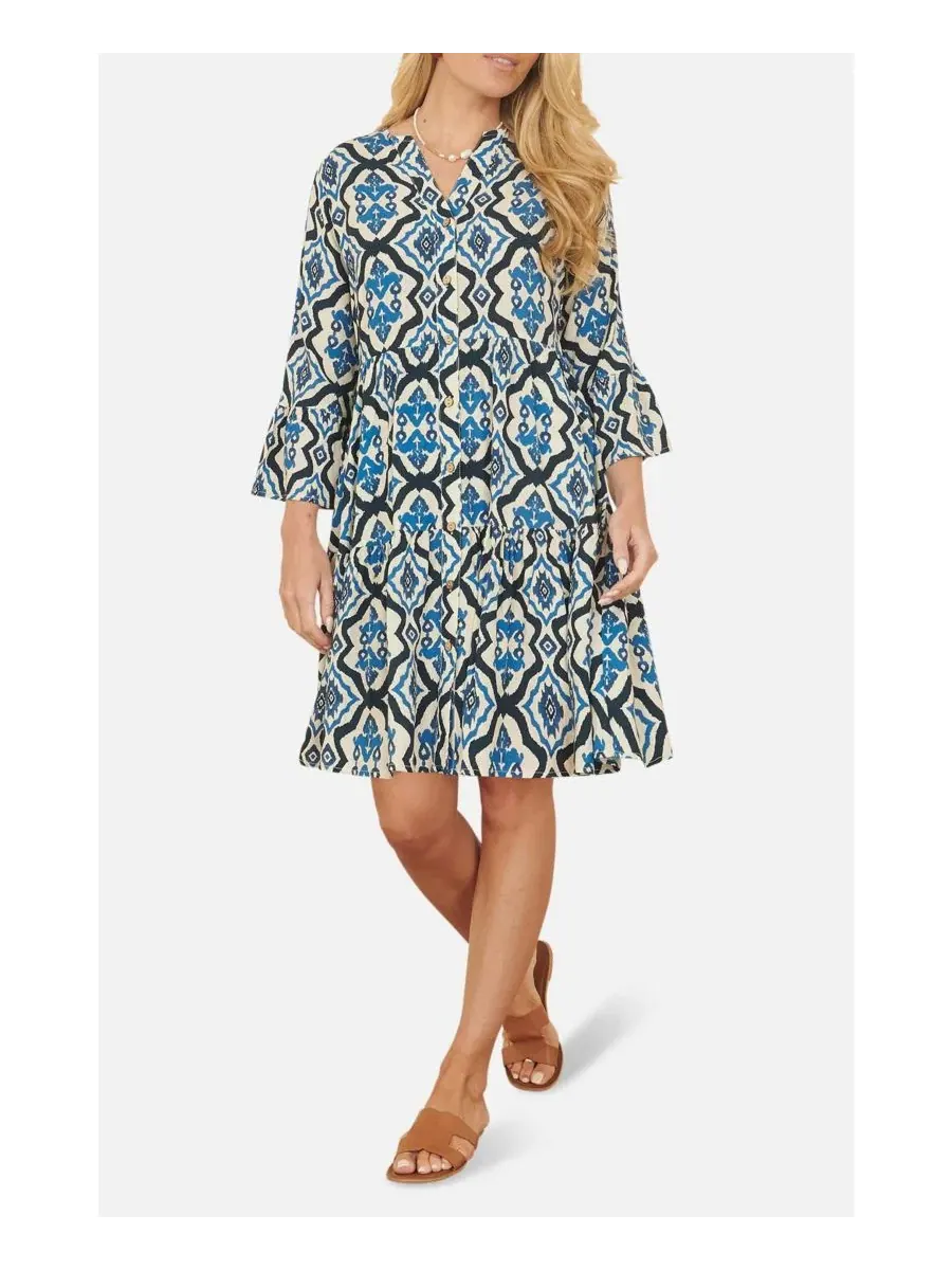 Туника с принтом и рукавом 3/4, модель Ikat Print Yumi — изображение 6 из 8, синий
